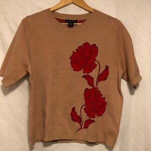 NWT- RACHEL ZOE Tan Top with Red Floral Embroidery